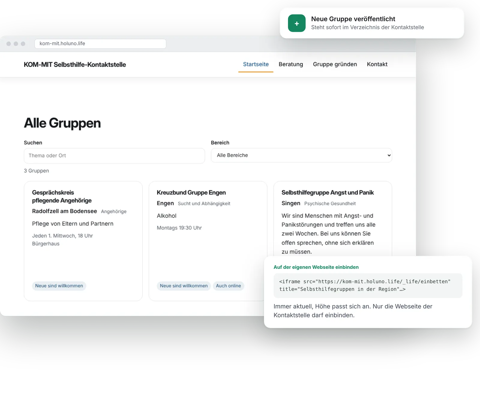 Verzeichnis der Selbsthilfegruppen einer Kontaktstelle – HOLUNO Life